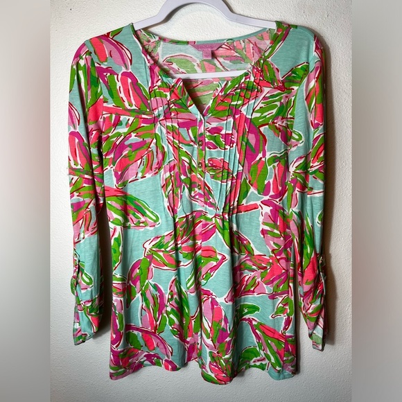 Lilly Pulitzer Tops - Lilly Pulitzer Dorothy In The Villas Floral Pima Pintuck Henley Tunic Top Sz S